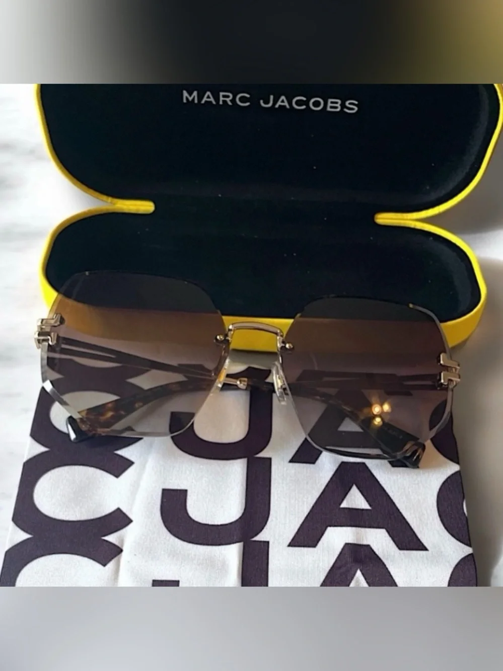 Marc Jacobs Rimless Geometric Sunglasses MJ 1090/S Gold Havana NWOT